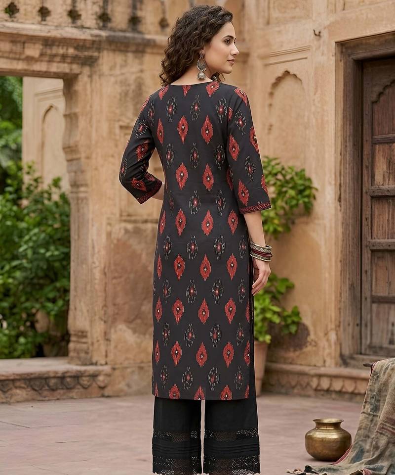 Black  pure cotton printed kurti for women
