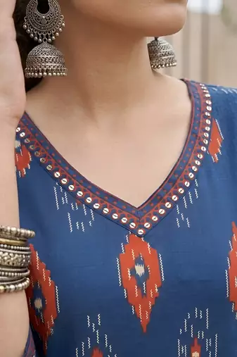 Blue  pure cotton printed kurti for women