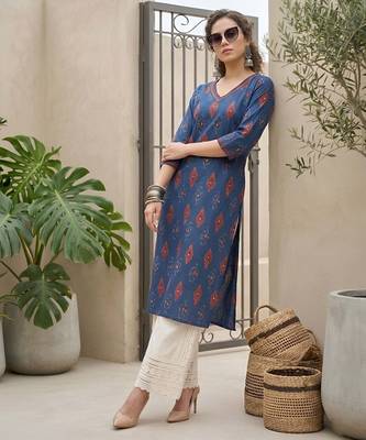Blue  pure cotton printed kurti for women 3