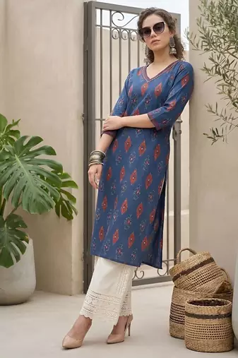 Blue  pure cotton printed kurti for women