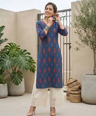 Blue  pure cotton printed kurti for women 4