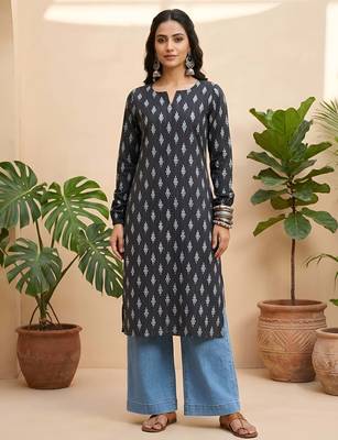 Black  pure cotton printed kurti for women 1