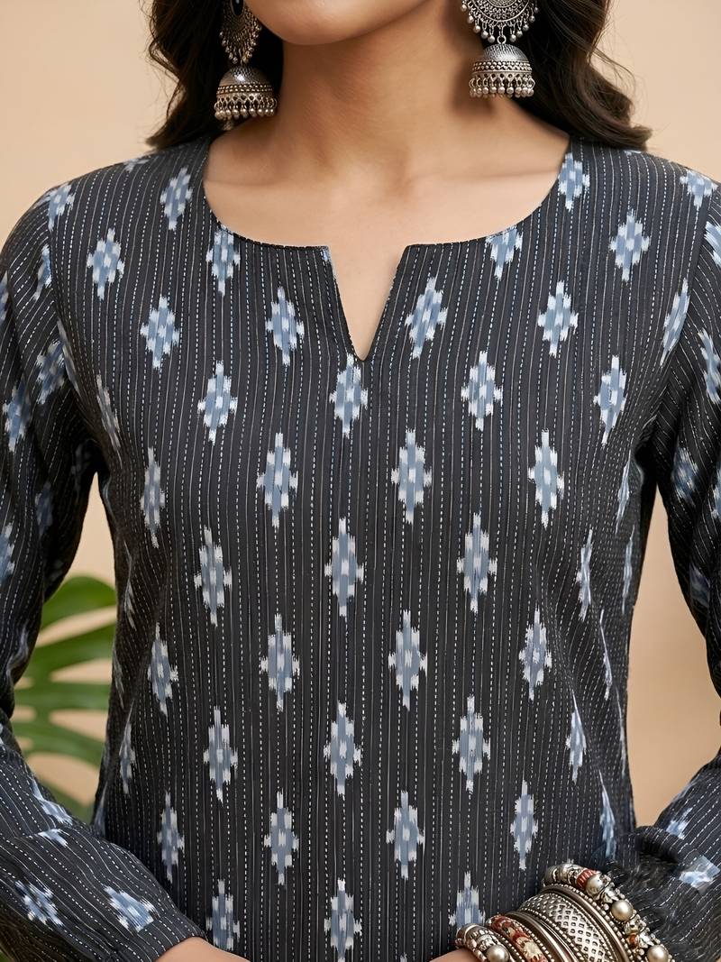 Black  pure cotton printed kurti for women