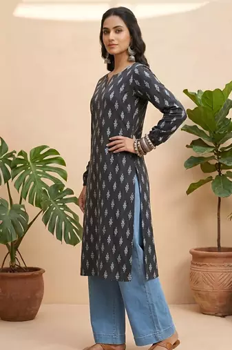 Black  pure cotton printed kurti for women