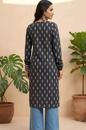 Black  pure cotton printed kurti for women