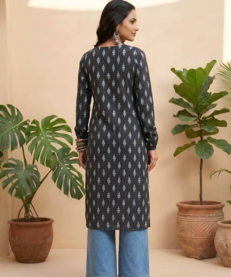 Black  pure cotton printed kurti for women