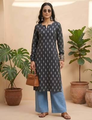 Black  pure cotton printed kurti for women 5