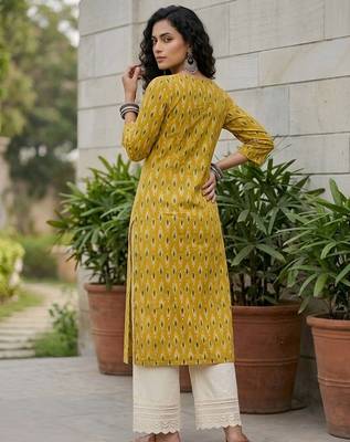 Yellow  pure cotton printed kurti for women 5