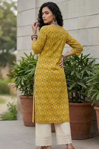 Yellow  pure cotton printed kurti for women