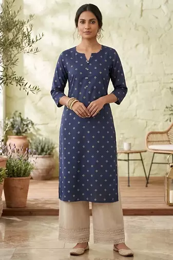 Blue  viscose rayon printed kurti for women