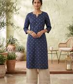 Blue  viscose rayon printed kurti for women