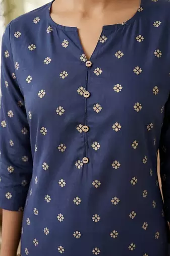 Blue  viscose rayon printed kurti for women