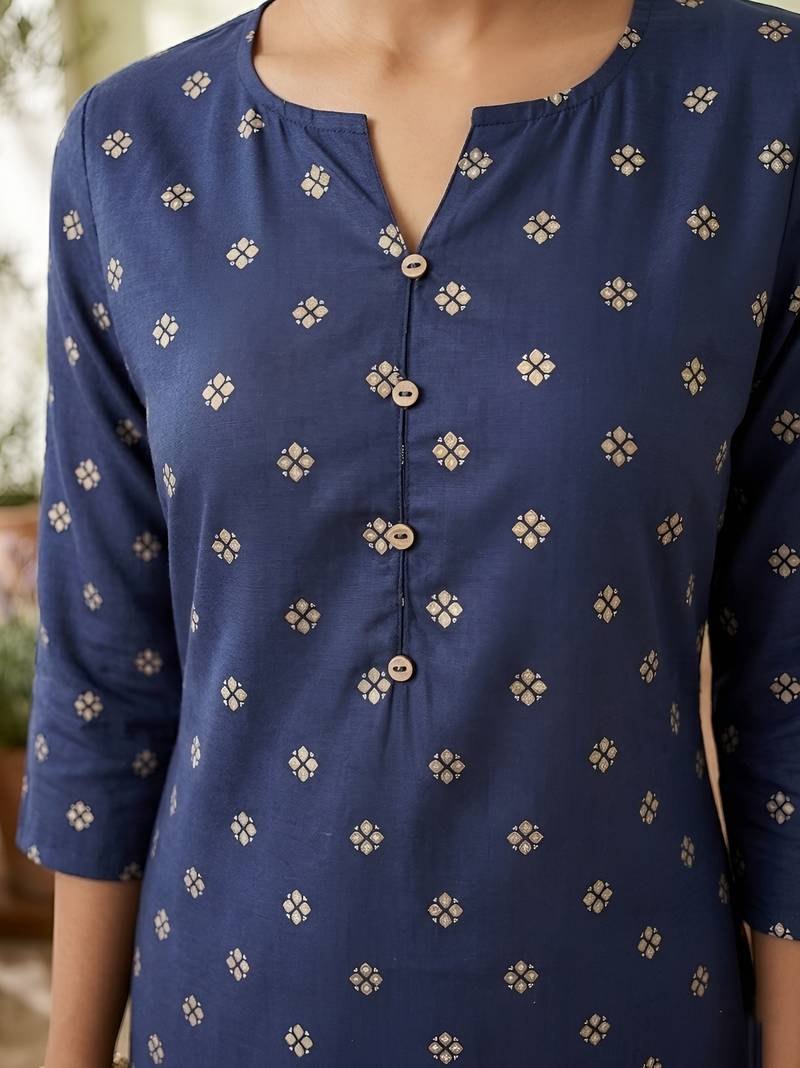 Blue  viscose rayon printed kurti for women