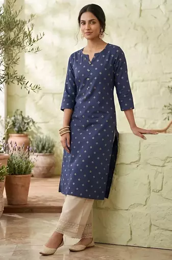 Blue  viscose rayon printed kurti for women