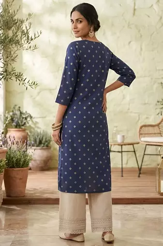 Blue  viscose rayon printed kurti for women