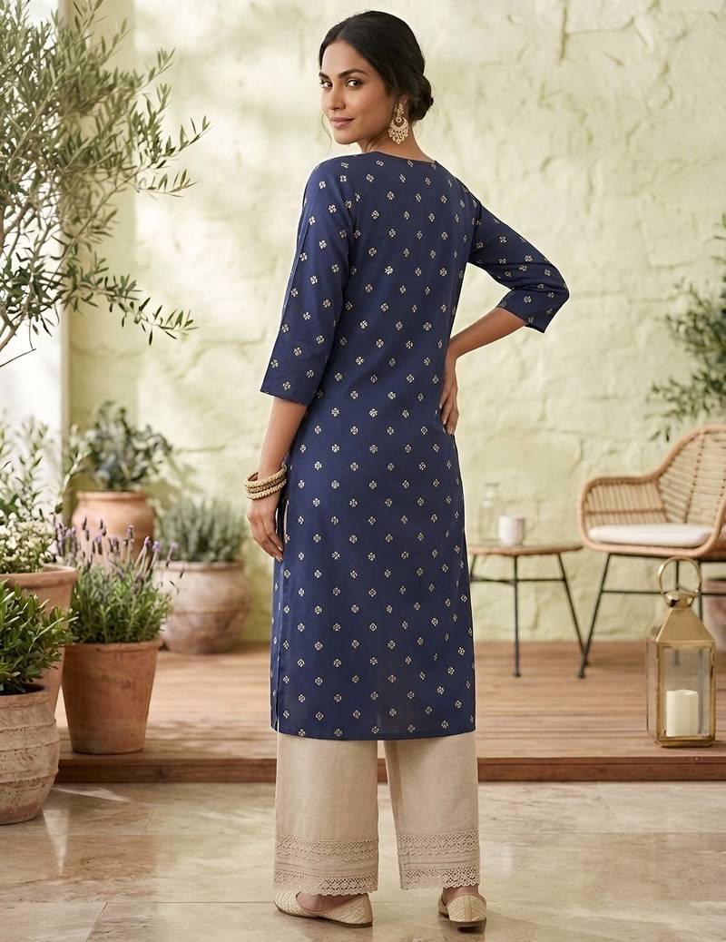Blue  viscose rayon printed kurti for women