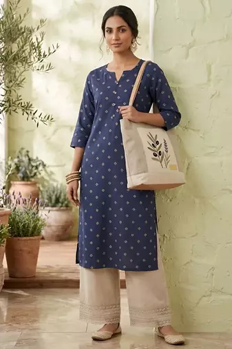 Blue  viscose rayon printed kurti for women
