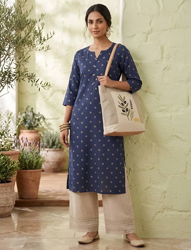 Blue  viscose rayon printed kurti for women