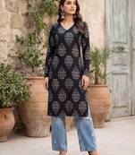 Black  pure cotton printed kurti for women