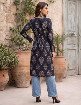 Black  pure cotton printed kurti for women 4