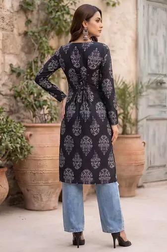 Black  pure cotton printed kurti for women