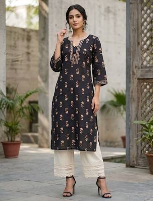 Black  pure cotton printed kurti for women 1
