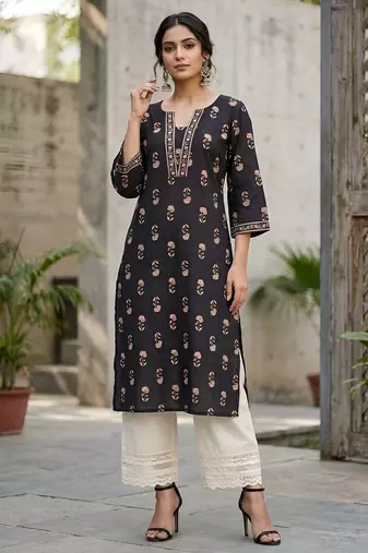 Black  pure cotton printed kurti for women