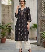 Black  pure cotton printed kurti for women