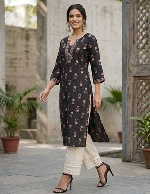 Black  pure cotton printed kurti for women 3