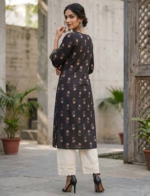 Black  pure cotton printed kurti for women 4