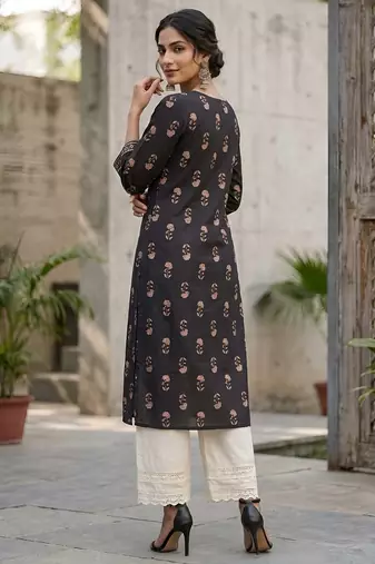Black  pure cotton printed kurti for women