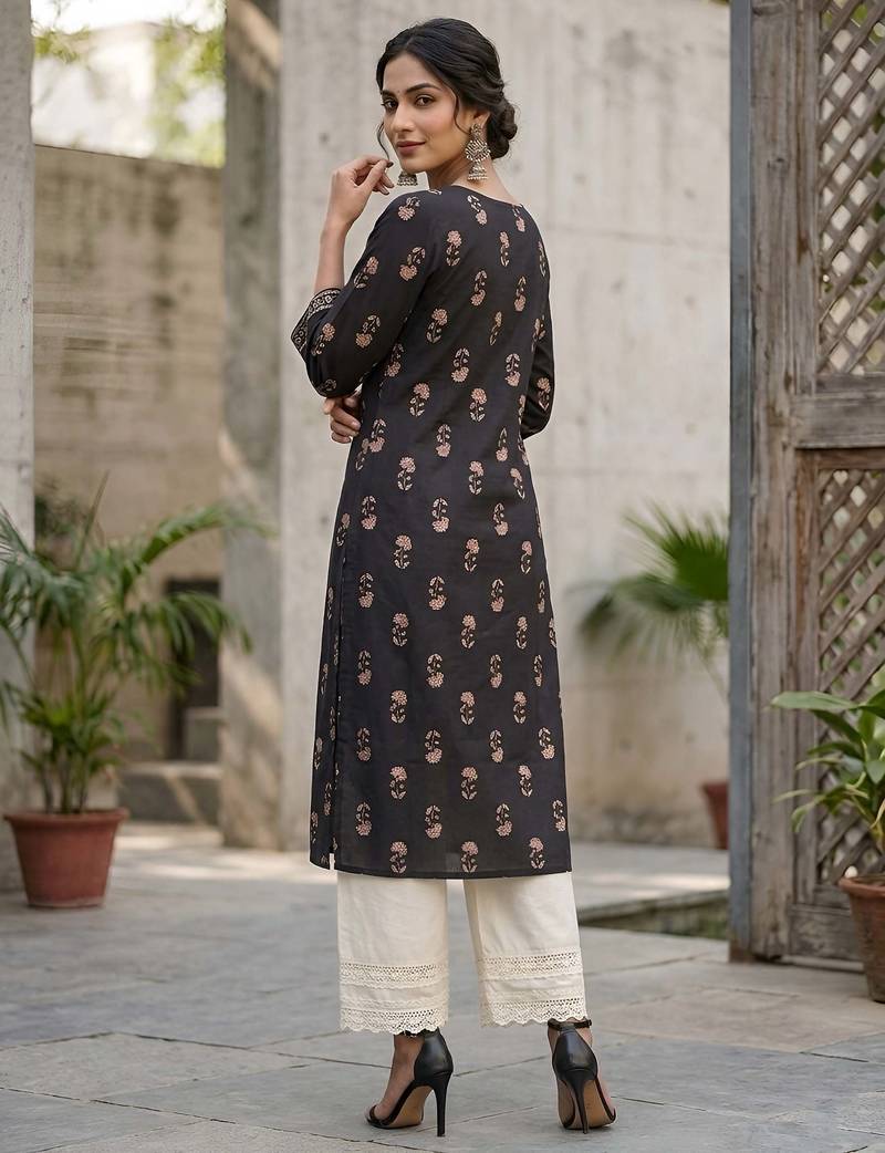 Black  pure cotton printed kurti for women