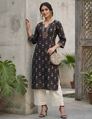 Black  pure cotton printed kurti for women 5