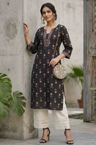 Black  pure cotton printed kurti for women