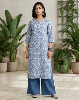 Off white  pure cotton printed kurti for women 1