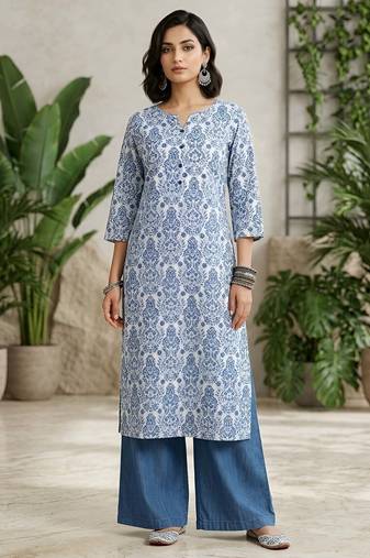 Off white  pure cotton printed kurti for women