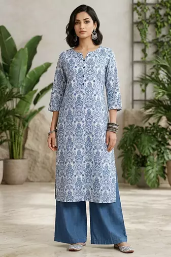 Off white  pure cotton printed kurti for women