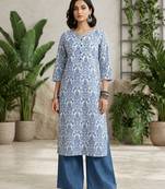 Off white  pure cotton printed kurti for women