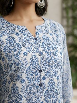 Off white  pure cotton printed kurti for women 2