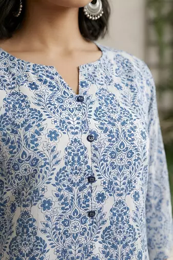Off white  pure cotton printed kurti for women