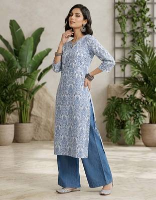 Off white  pure cotton printed kurti for women 3