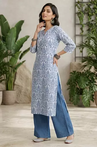 Off white  pure cotton printed kurti for women