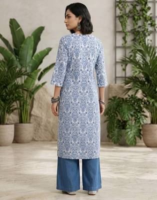Off white  pure cotton printed kurti for women 4