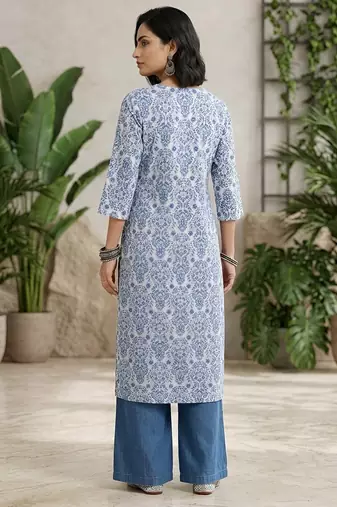 Off white  pure cotton printed kurti for women