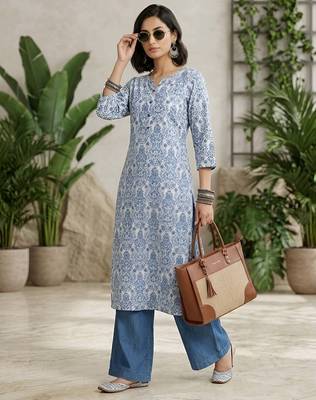 Off white  pure cotton printed kurti for women 5