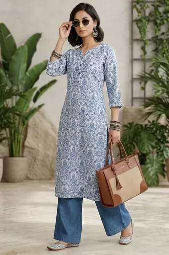 Off white  pure cotton printed kurti for women