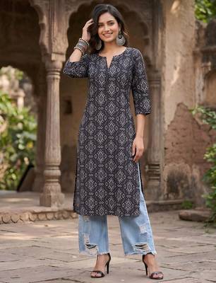 Black  pure cotton printed kurti for women 1