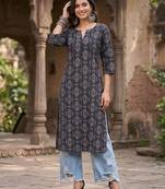 Black  pure cotton printed kurti for women