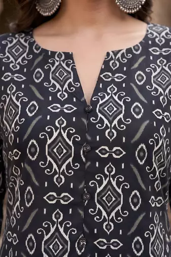 Black  pure cotton printed kurti for women