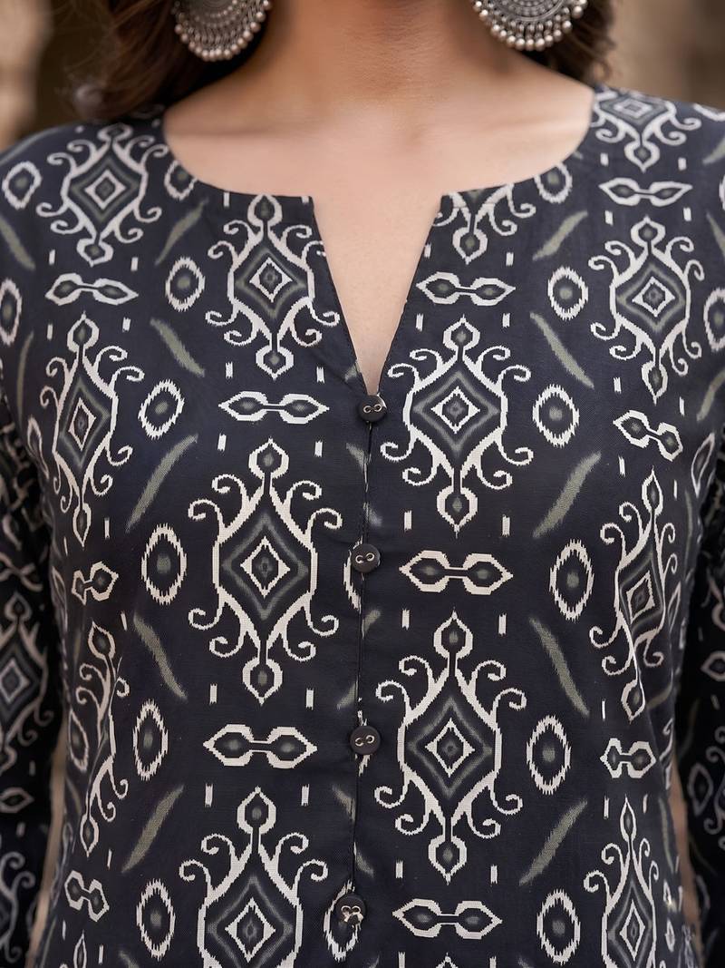 Black  pure cotton printed kurti for women